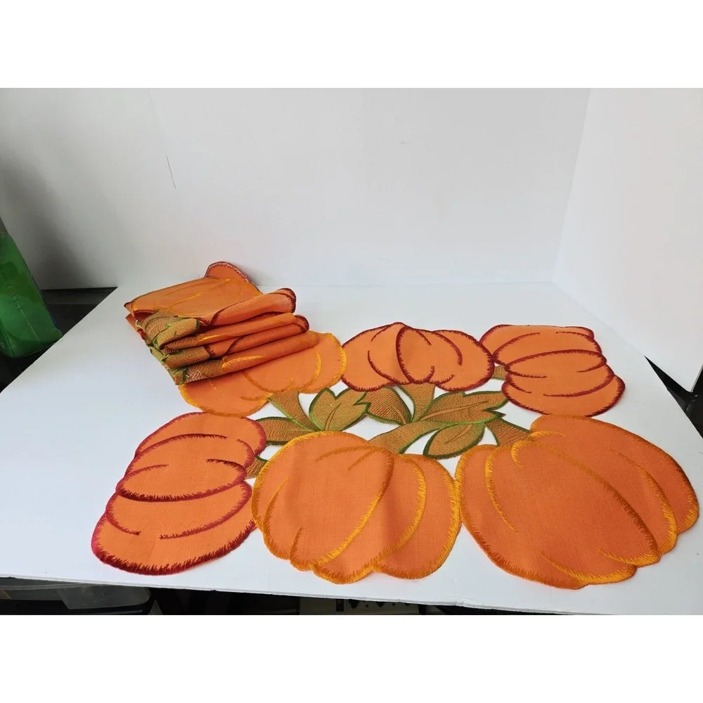 Design Imports pumpkin Halloween‎ Fall large fabric placemat set of 4 NEW